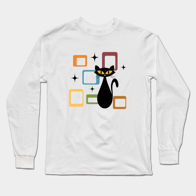 Mid Century black cat Long Sleeve T-Shirt by BattaAnastasia